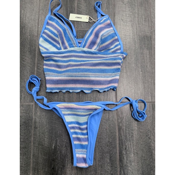Sea Molly Tankini Set Vintage Contrast Colorful Striped Crochet Size Medium  NWT - Picture 4 of 6